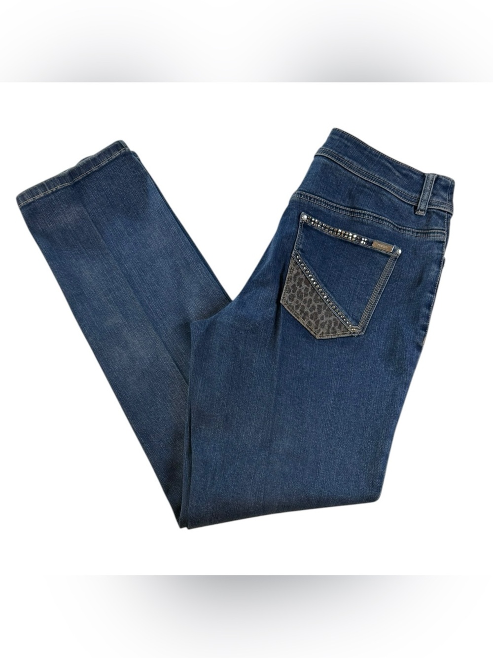 Chico’s So Slimming Straight Leg Jeans Women’s 0.5 (US 6) Dark Wash Leopard